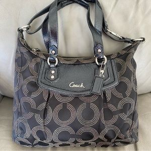 Coach Ashley dotted op art black canvas shoulder bag